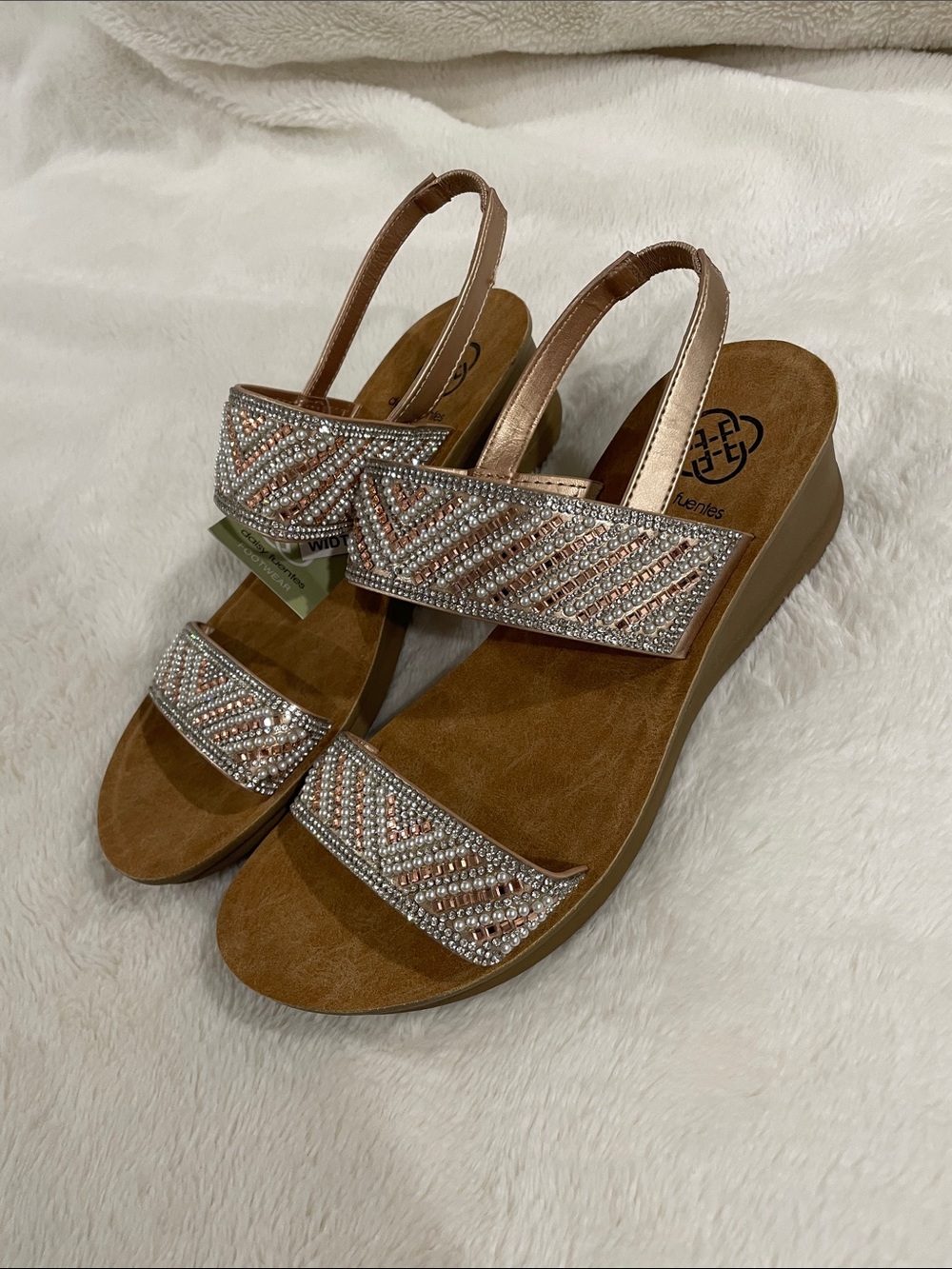 Daisy Fuentes Brown Beaded Slingback Wedge Sandal